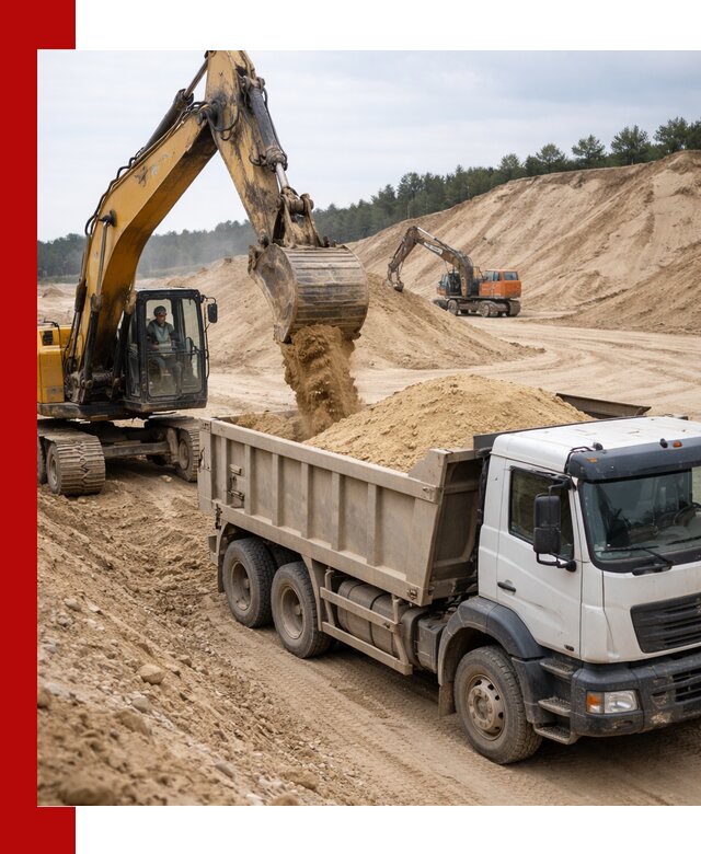 Доставка карьерного песка с самосвалами и разгрузкой в Переславле-Залесском